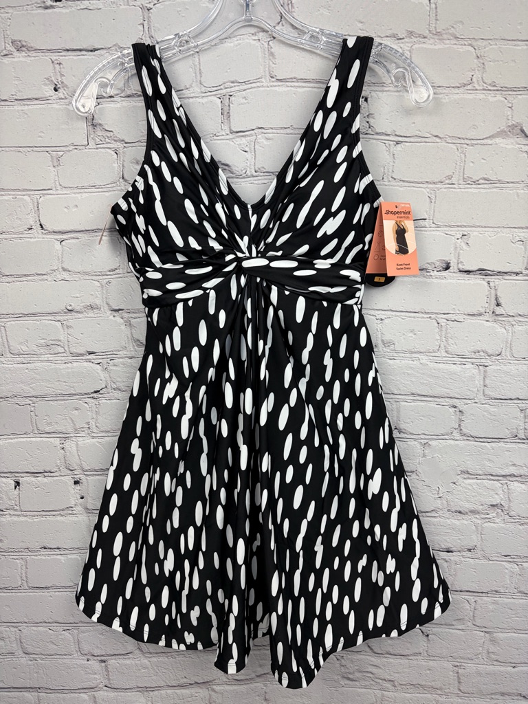 Nwt Shapermint Essentials Knot Front Swim Dress Black/White Polka Dots Sz S